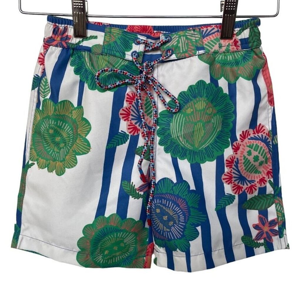 TiA CiBANi KiDS Matyo Striped Floral Surf Swim Trunks Lined Blue 5-6 NWT